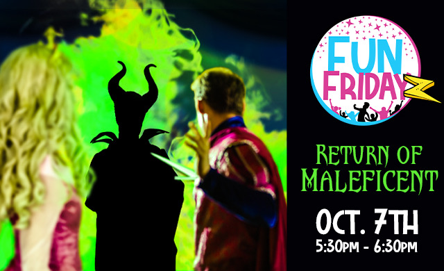 hire maleficent party performer with sleeping beauty and prince Phillip party characters for kids birthday parties