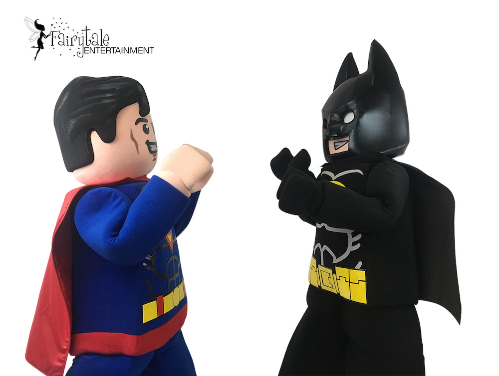 hire lego party characters for kids, rent lego Superman for kids birthday party, rent lego characters for kids party in michigan