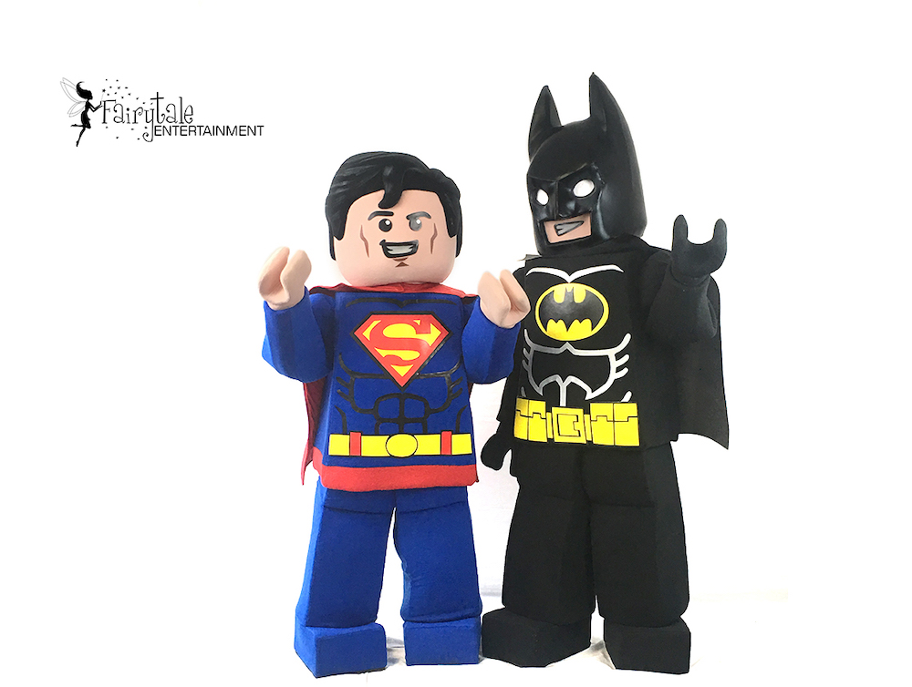  lego Superman character in grand rapids michigan, lego party character rental in michigan, rent lego batman and superman for kids birthday party