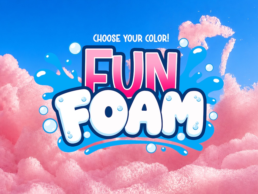 Children playing and dancing in giant foam bubbles during a Fun Foam Party birthday party in Michigan with music, beach balls, and professional entertainment.