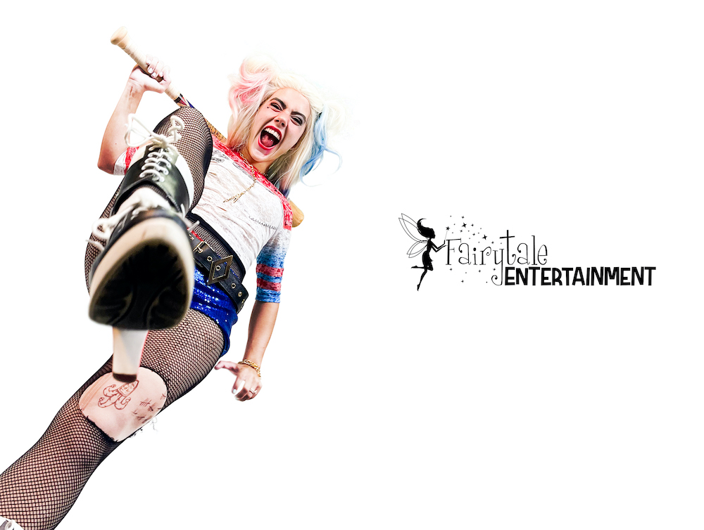 Rent Harley Quinn party performer for kids birthday party in Metro Detroit, Chicago and Naperville. Hire Harley Quinn and Joker for Halloween parties.