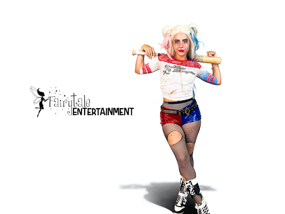 Rent Harley Quinn party performer for kids birthday party in Metro Detroit, Chicago and Naperville. Hire Harley Quinn and Joker for Halloween parties.