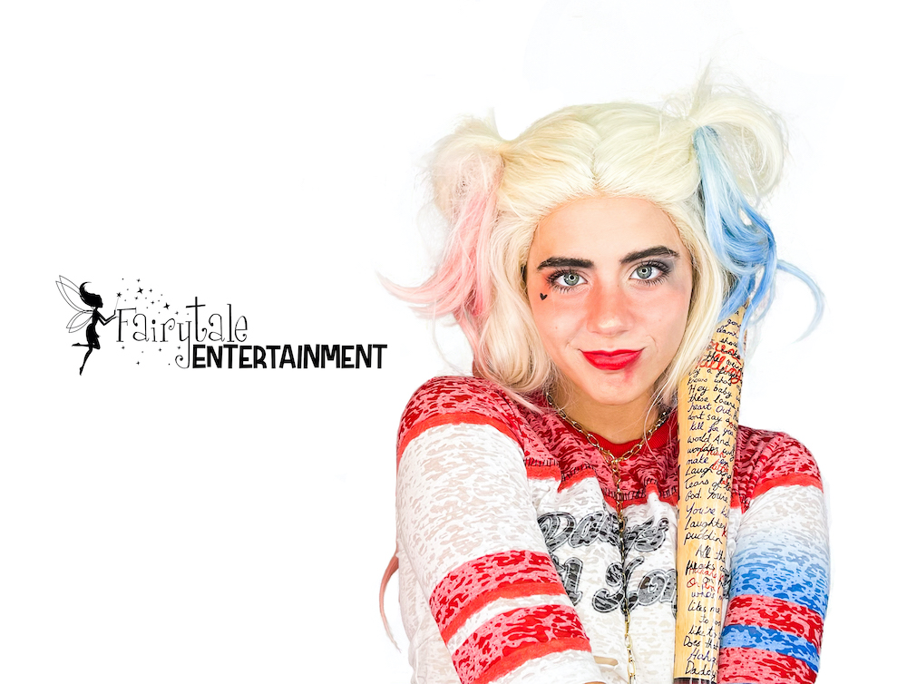 Rent Harley Quinn party performer for kids birthday party in Metro Detroit, Chicago and Naperville. Hire Harley Quinn and Joker for Halloween parties.