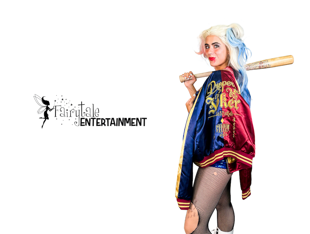 Rent Harley Quinn party performer for kids birthday party in Metro Detroit, Chicago and Naperville. Hire Harley Quinn and Joker for Halloween parties.