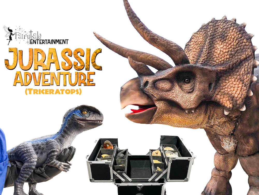 Walking dinosaur rental for a kids birthday party or special event in Auburn Hills, MI and Naperville, IL. Rent a Triceratops dinosaur for parties and events.