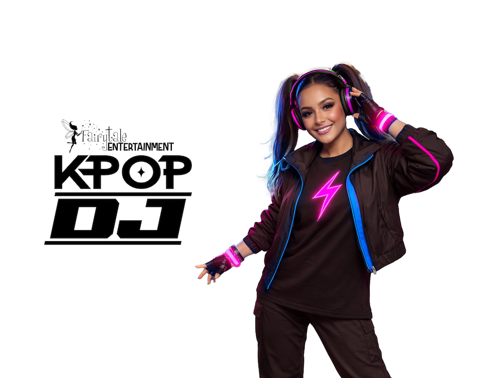 K-Pop DJ Party Character entertaining kids with music and dancing at a birthday party