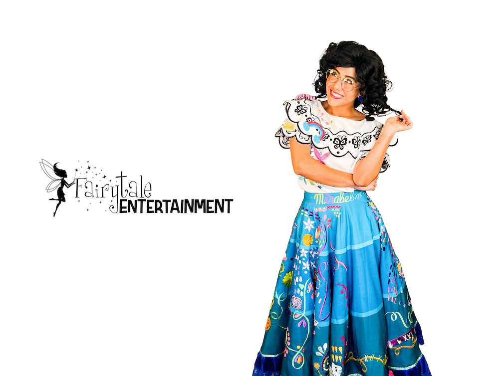 Encanto party characters for hire in Detroit and Chicago. Mirabel and Isabella party character impersonators for kids birthday party entertainment.