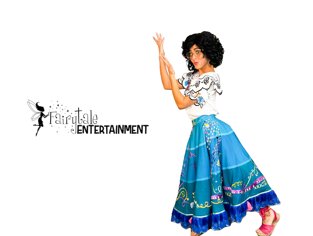 Encanto party characters for hire in Detroit and Chicago. Mirabel and Isabella party character impersonators for kids birthday party entertainment.