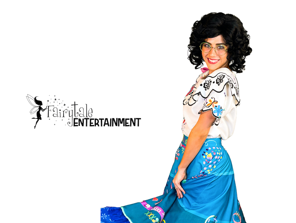 Encanto party characters for hire in Detroit and Chicago. Mirabel and Isabella party character impersonators for kids birthday party entertainment.