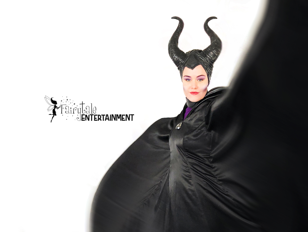 Hire Maleficent for kids Halloween party or event. Rent Maleficent for Disney Descendants birthday party for kids. Maleficent Strolling Performer.