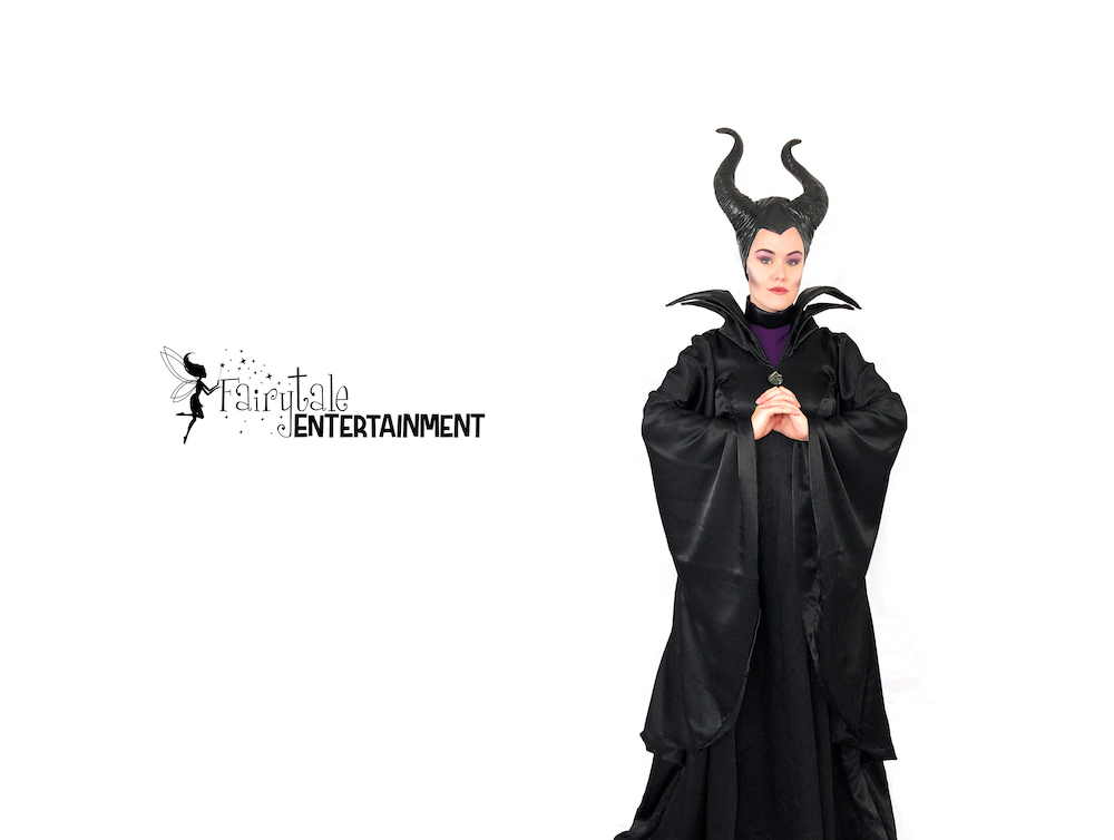 Hire Maleficent for kids Halloween party or event. Rent Maleficent for Disney Descendants birthday party for kids. Maleficent Strolling Performer.