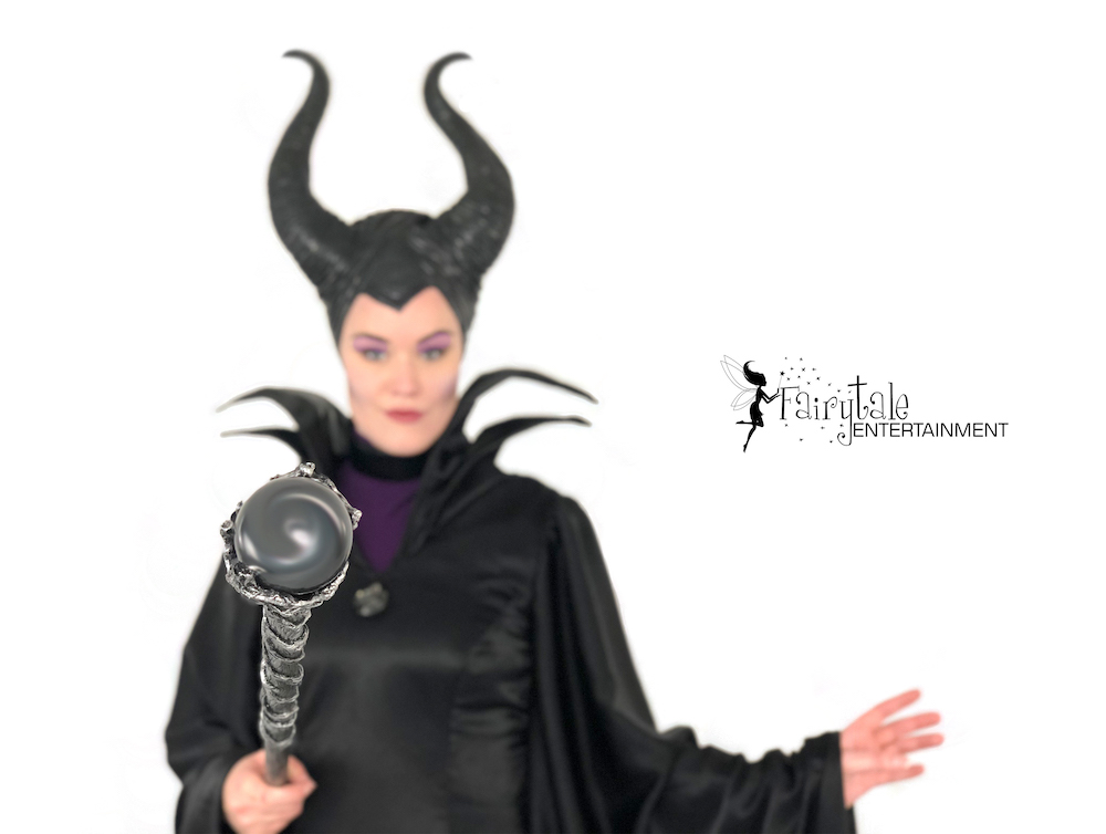 Hire Maleficent for kids Halloween party or event. Rent Maleficent for Disney Descendants birthday party for kids. Maleficent Strolling Performer.