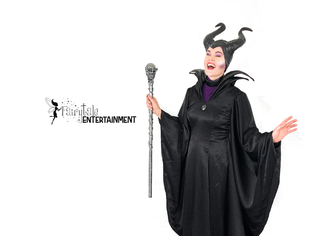 Hire Maleficent for kids Halloween party or event. Rent Maleficent for Disney Descendants birthday party for kids. Maleficent Strolling Performer.