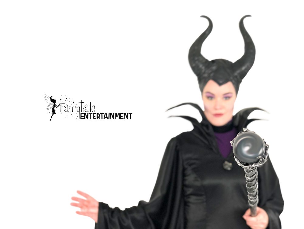 Hire Maleficent for kids Halloween party or event. Rent Maleficent for Disney Descendants birthday party for kids. Maleficent Strolling Performer.