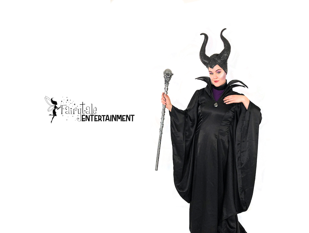 Hire Maleficent for kids Halloween party or event. Rent Maleficent for Disney Descendants birthday party for kids. Maleficent Strolling Performer.