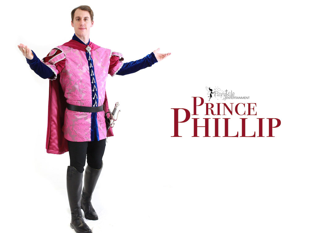 Prince Phillip character party for kids, sleeping beauty and prince Phillip party characters for kids