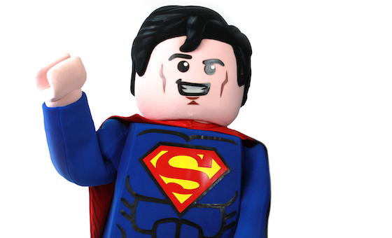 Rent Lego Superman Party Character for Kids Birthday, Lego Superman superhero party character for hire